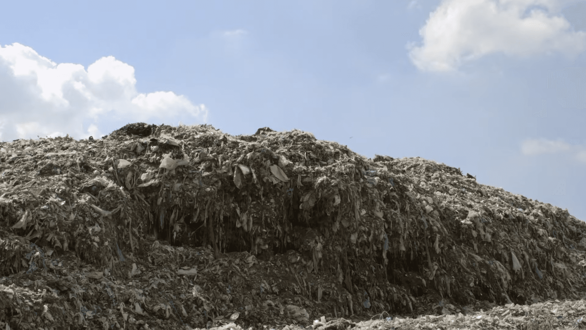 A landfill site with machinery moving waste